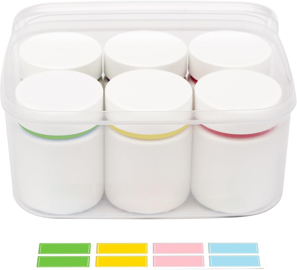 Organisateur de bouteille de plastique vide coloré avec étiquettes Médecine bouteille de vitamine contenants chimiques avec bouchons,6pcs (100ml)