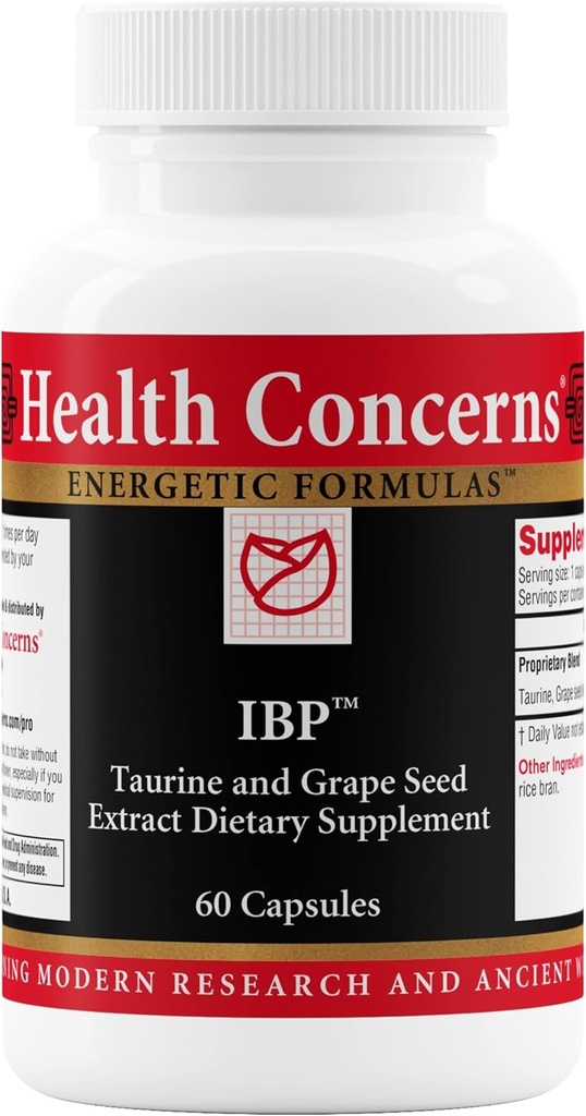 Préoccupations pour la santé IBP – Supplément santé cardiaque avec extrait de graines de taurine et de raisin – Soutien de la pression artérielle – Formule antioxydante de circulation cardiovasculaire – Métabolisme du cholestérol – 60 capsules