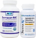 Serracor-NK & Serra-RX 260 000 SU - Ensemble de tissus de cicatrice (150 capsules et 60 capsules) - Serrapeptase protéolytique résistante aux acides Enzyme systémique, respiratoire et soutien pulmonaire