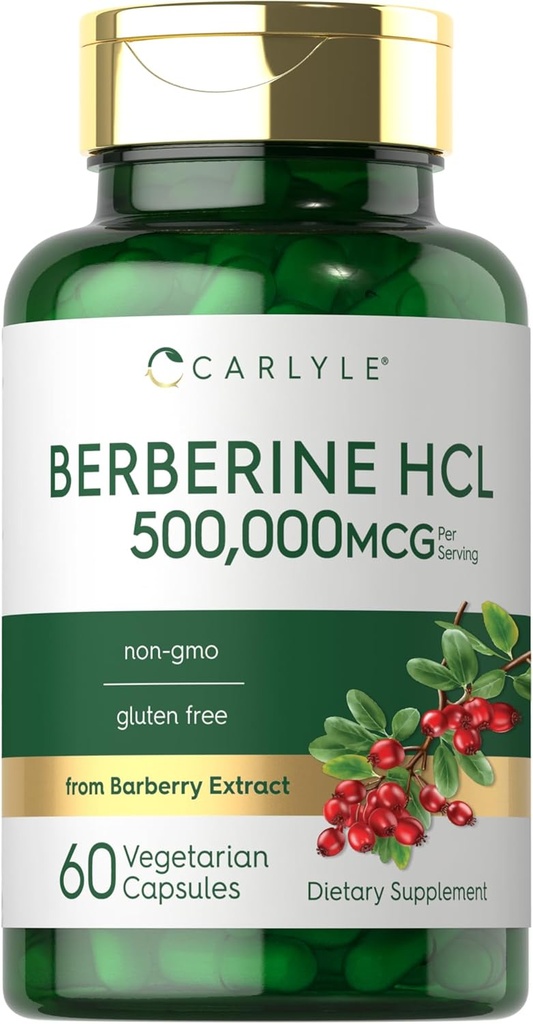 Carlyle Berberine HCL Supplément: 500 000 mcg.60 Capsules.