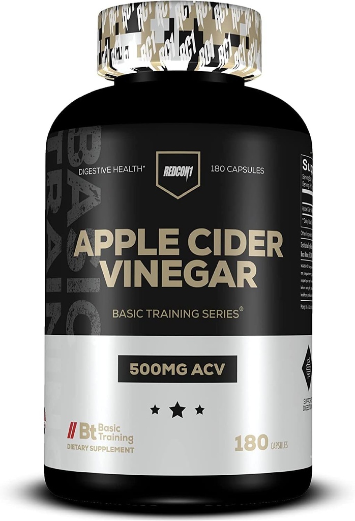 REDCON1 Capsules de vinaigre de cidre de pomme - pour Gut Health & Healthy Metabolism - Supplément quotidien antioxydant pour promouvoir Gut sain - pour les hommes et les femmes, Série de formation de base (180 Capsules)