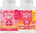 Suppléments d'angry Better Booty Femmes Creatine BBL Combo: BBL Comprimés (90ct) w. Créatine, Glutamine, BCAA, Collagène + BBL Burn Capsules thermogéniques (120ct)