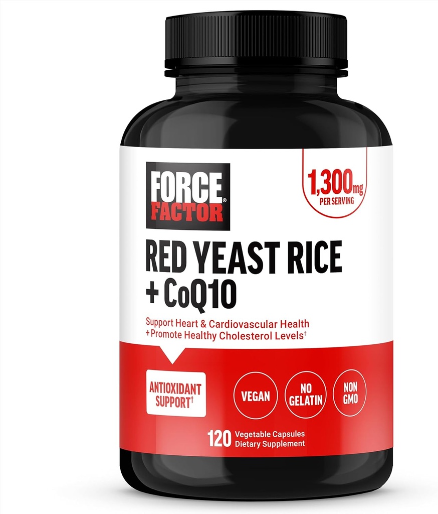 FACTEUR DE FORCE Riz rouge de levure + CoQ10 Supplément pour le soutien antioxydant, non-OGM, végétalien-friendly, qualité premium, 120 capsules