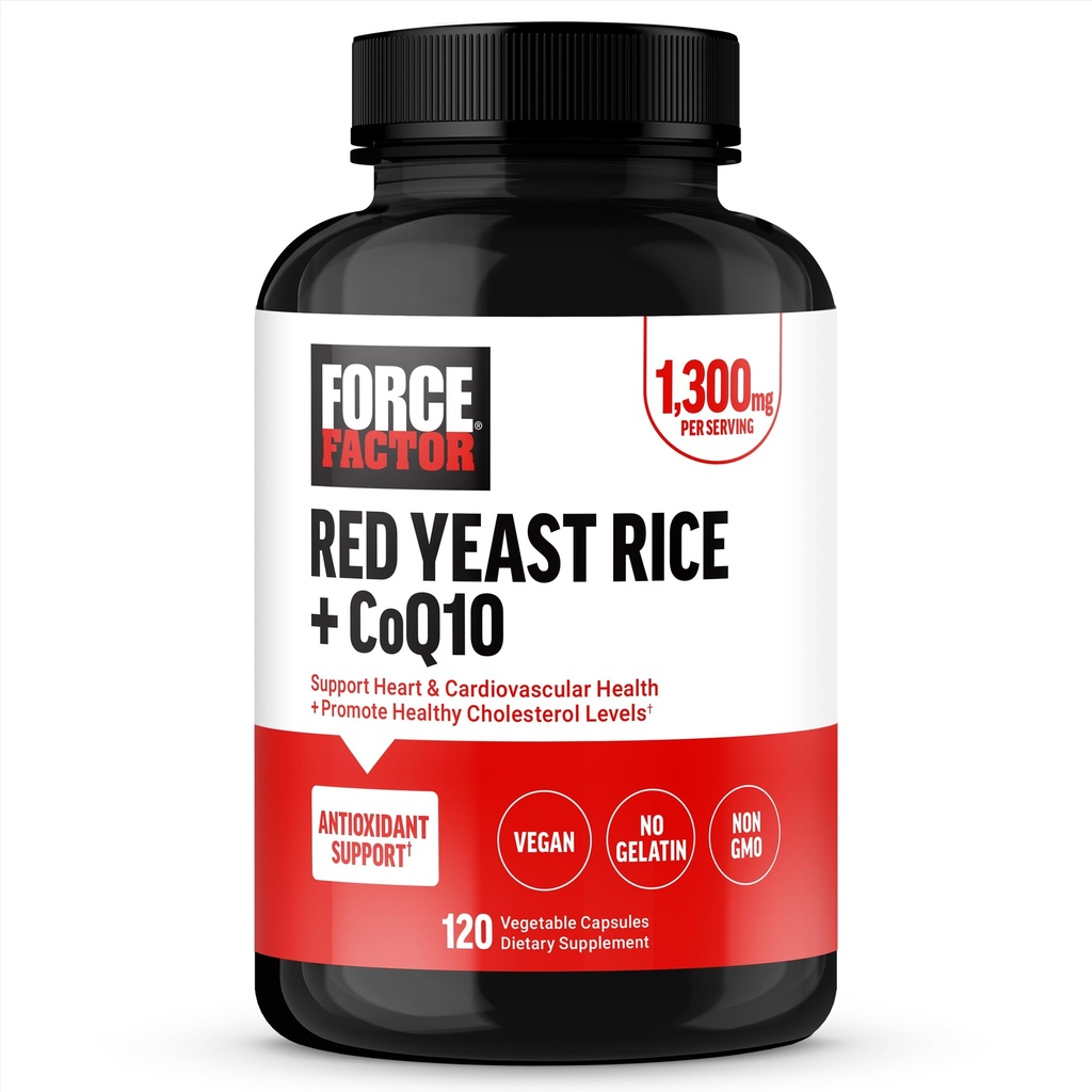 FACTEUR DE FORCE Riz rouge de levure + CoQ10 Supplément pour le soutien antioxydant, non-OGM, végétalien-friendly, qualité premium, 120 capsules