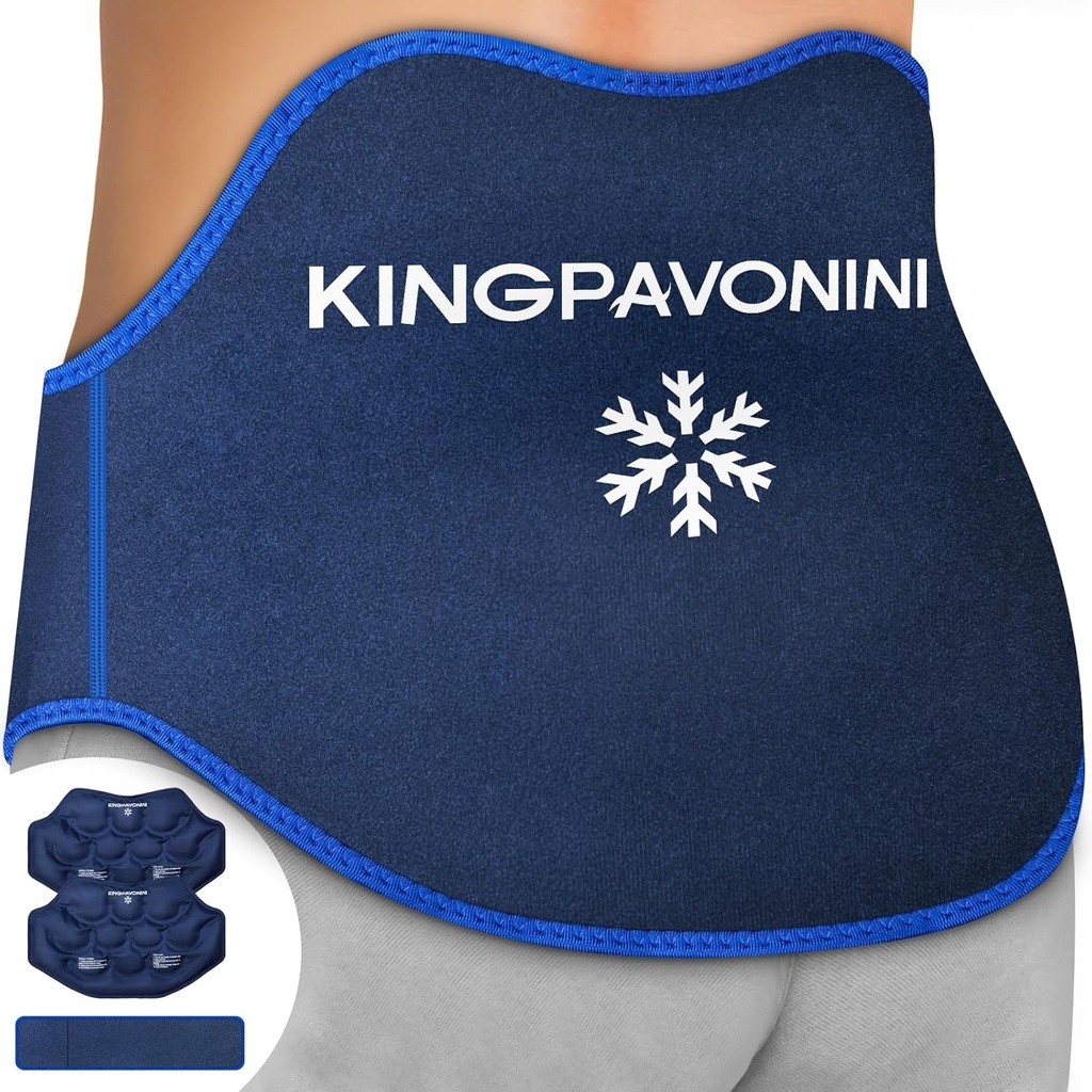 KingPavonini Extra Large Ice Pack pour soulager la douleur dans le dos avec l'extension Strap, 2 packs réutilisables Gel inférieur de gel Enveloppe de glace pour la chirurgie lombaire, Sciatica, disque hernié, douleur coccyx, thérapie froide/hot