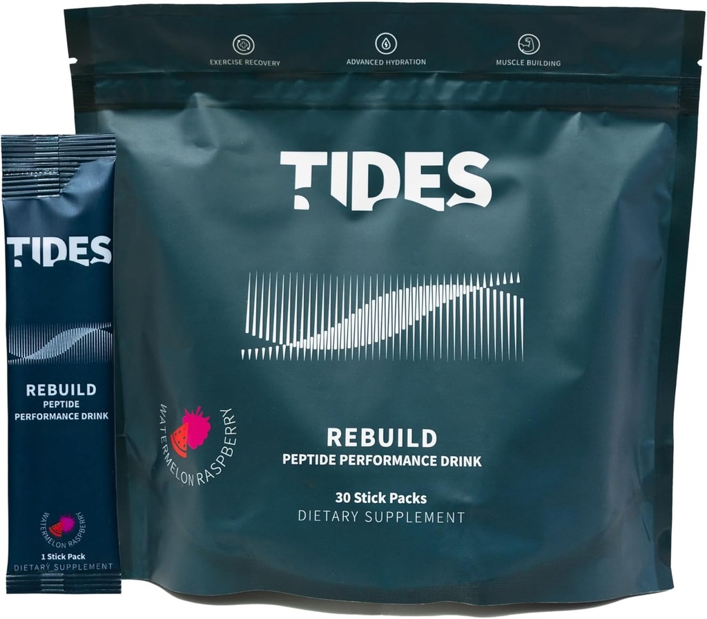 Tides Reconstruire Complexe Peptide Stick Pack, Pastèque Rasberry, Aromatisés en poudre de boissons Mélanges pour le soutien de la santé musculaire, 30 Stick Packs