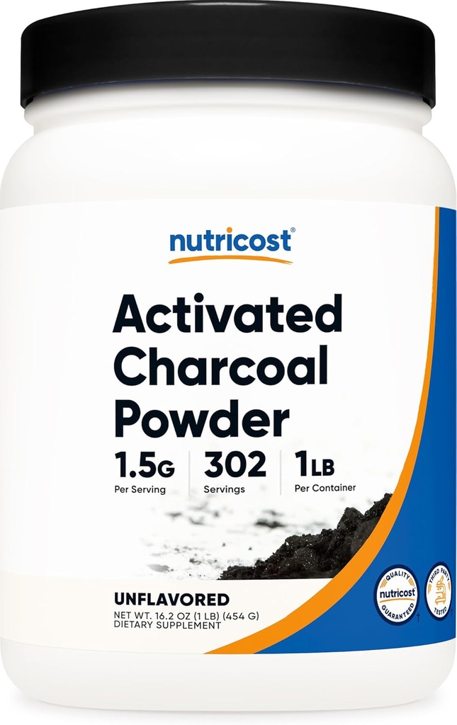 Poudre de charbon activée Nutricost 1lb - Poudre de qualité alimentaire, Dentifrice, Visagemasque, Contrôle de l'odeur, Végétarien, Sans gluten, Non-OGM