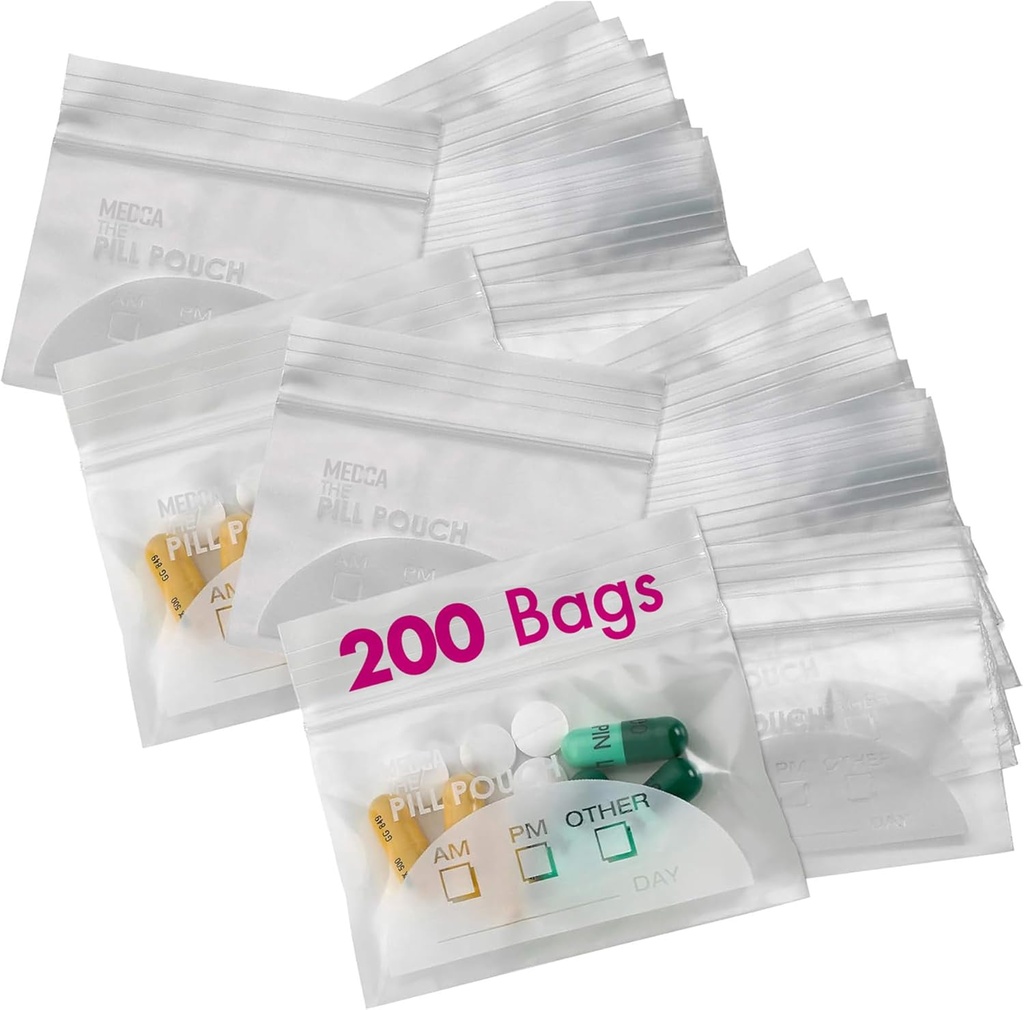 Sacs de poche à pilules - (paquet de 200) 3" x 2,75" - BPA sans sac de fermeture à glissières jetables en poly-bags Baggies, tous les jours AM PM Travel Medicine Organizer Storage Poches, le meilleur transparent réutilisable avec des étiquettes écrites