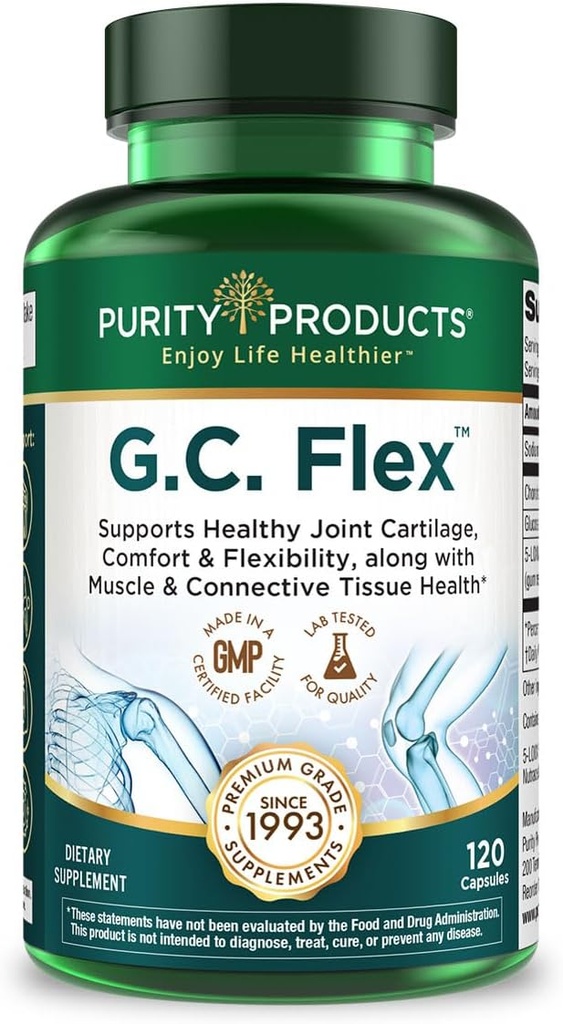 Produits de pureté G.C. Flex (Glucosamine et Chondroïtine Sulfate Super Formula) - Soutient la santé des articulations + Cartilage + Muscles sains + Tissu Connectif - Promotion de la flexibilité des articulations - 90 Capsules de