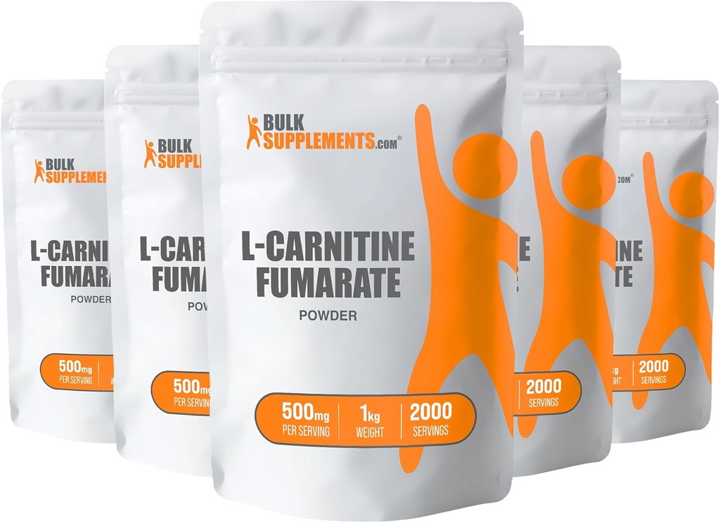 BulkSupplements.com Poudre de Fumarate de L-Carnitine - Supplément de Carnitine, Poudre de Carnitine, L-Carnitine 500mg - Sans gluten, 500mg par portion, Sans gluten, 5kg (11 lbs) (paquet de 5)