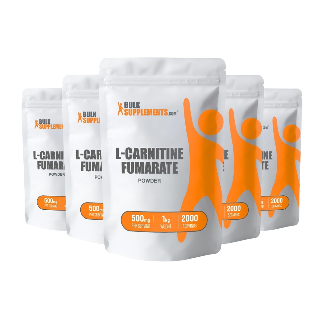 BulkSupplements.com Poudre de Fumarate de L-Carnitine - Supplément de Carnitine, Poudre de Carnitine, L-Carnitine 500mg - Sans gluten, 500mg par portion, Sans gluten, 5kg (11 lbs) (paquet de 5)