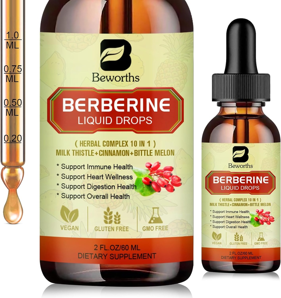 Supplément berbère avec cannelle Ceylan - gouttes liquides berbères avec Curcumine curcuma, cannelle Ceylan, Melon amère, Phytosome berbère pour système de digestion, soutien santé immunitaire - Végétarien