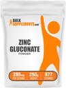 BulkSupplements.com Poudre de gluconate de zinc - Zinc 40mg, supplément minéral pour le support immunitaire - sans gluten, 285mg par portion, 250g (8,8 oz) (paquet de 1)