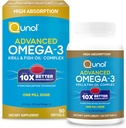 Qunol Advanced Omega 3 Krill and Fish Oil Complex, 10x Meilleure biodisponibilité, une dose de pilule, 250mg EPA & DHA, soutient la santé cérébrale, oculaire, cardiaque et articulaire, 90 Compte (paquet de 1)