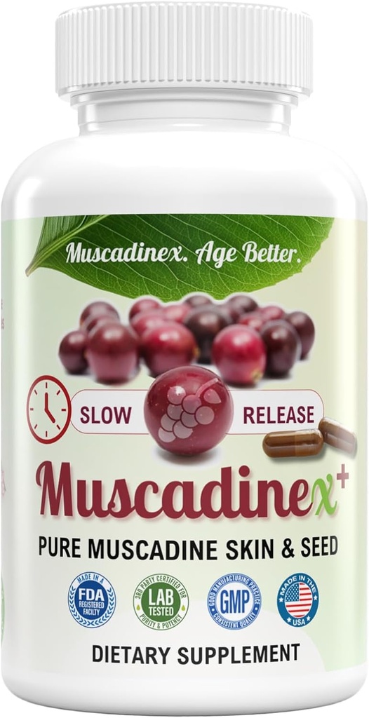 USA Muscadine Quercetin, Acide Ellagique, Resvératrol, Myricetin, Kaempferol & BioPerine - Capsules de libération dans le temps pour la biodisponibilité supplémentaire - Vegan - Non OGM - Sans gluten - Fabriqué aux États-Unis