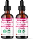 LIQUIDHEALTH Collagène 100% végétalien Plus Biotine 100 000mcg gouttes liquides - Collagène liquide à base végétale pour les femmes et les hommes - Croissance des cheveux et des ongles, santé de la peau, stimule le métabolisme - Fabriqué aux États-Unis, Non-OGM (2 Pack)