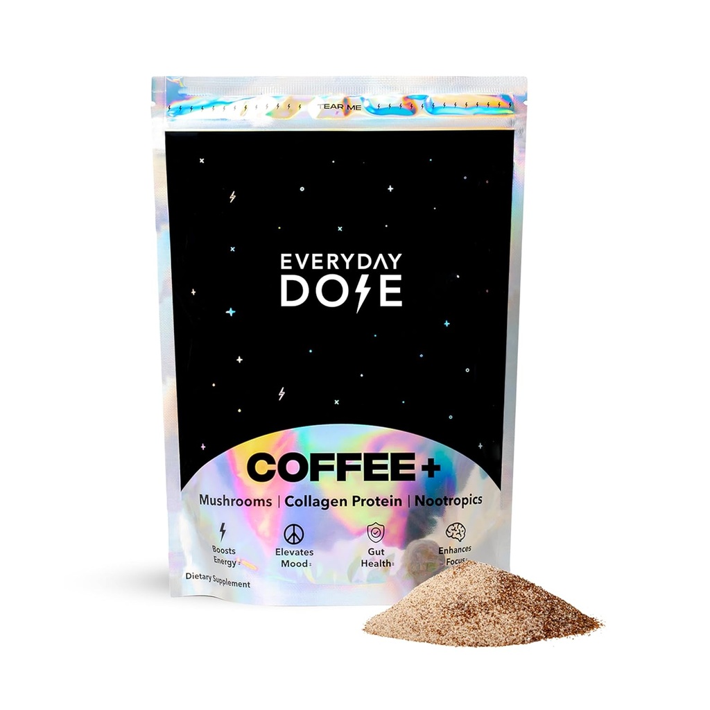 Dose quotidienne Premium Café de champignons adaptogènes avec collagène gazonné, Chaga, Lions Mane & L-Theanine pour une meilleure concentration, énergie, digestion, peau et immunité 30 portions