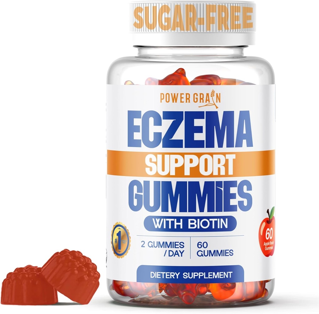 Gummies de traitement de l'eczéma sans sucre - États-Unis Fabriqué - 50+ Vitamines et probiotiques pour la peau claire et hydratée - Apaisant les démangeaisons, apaise la rougeur et stimule la santé de la peau (60 Gummies)