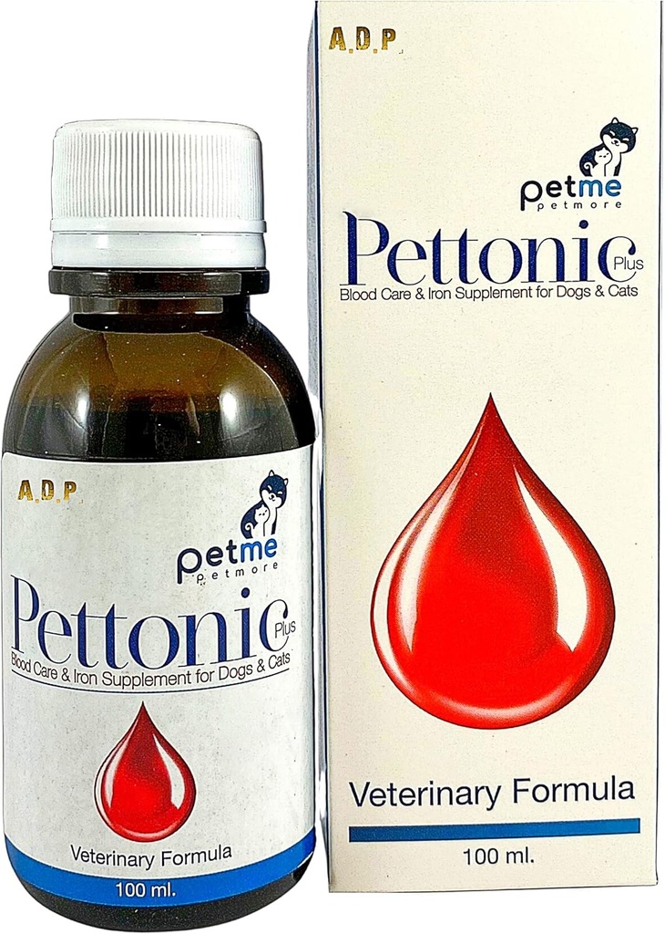PETTONIC 100 ML. Tonic Pet Booster Liquid Dog Blood Support Iron Supplément pour chiens et chats Puppies Kitten Food Multi Vitamines Folic B6 B12 encourage la cellule de sang rouge, l'énergie et l'immunité en augmentation rapide