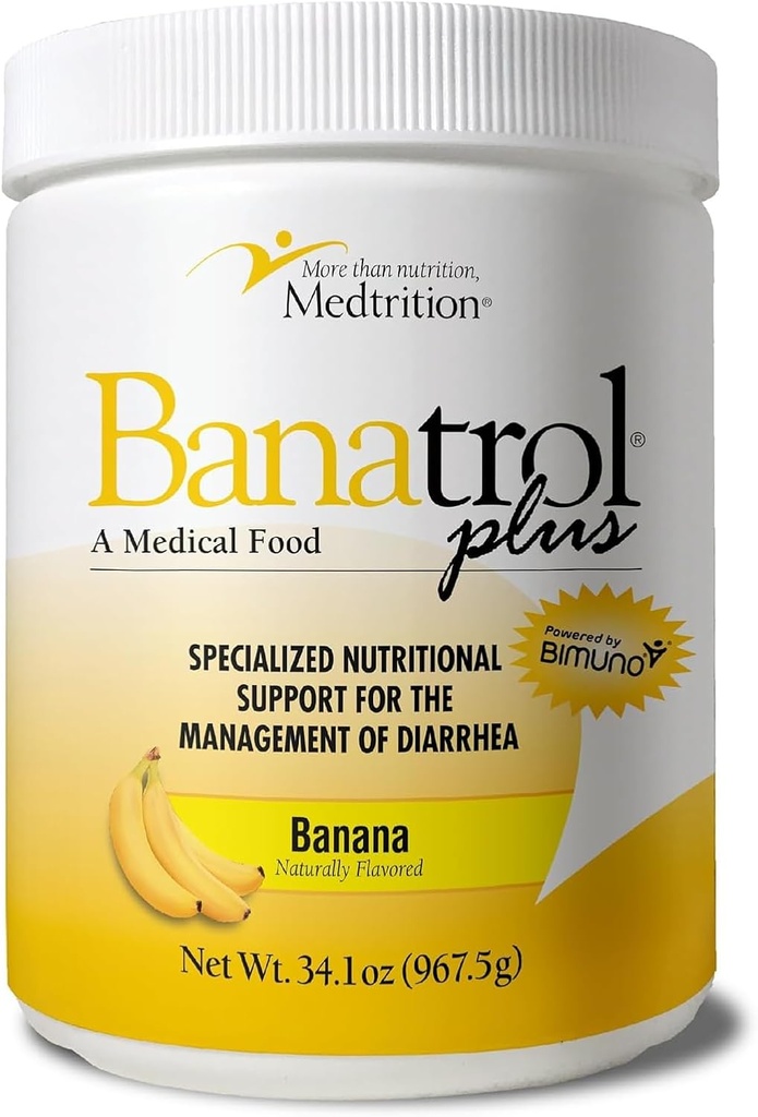 Banatrol® Antidiarrhée naturelle avec prébiotiques, soulagement de la diarrhée chronique, SBI, Diarrhée récurrente, Alimentation médicale cliniquement soutenue, non constipante, 90 portions (Banana)