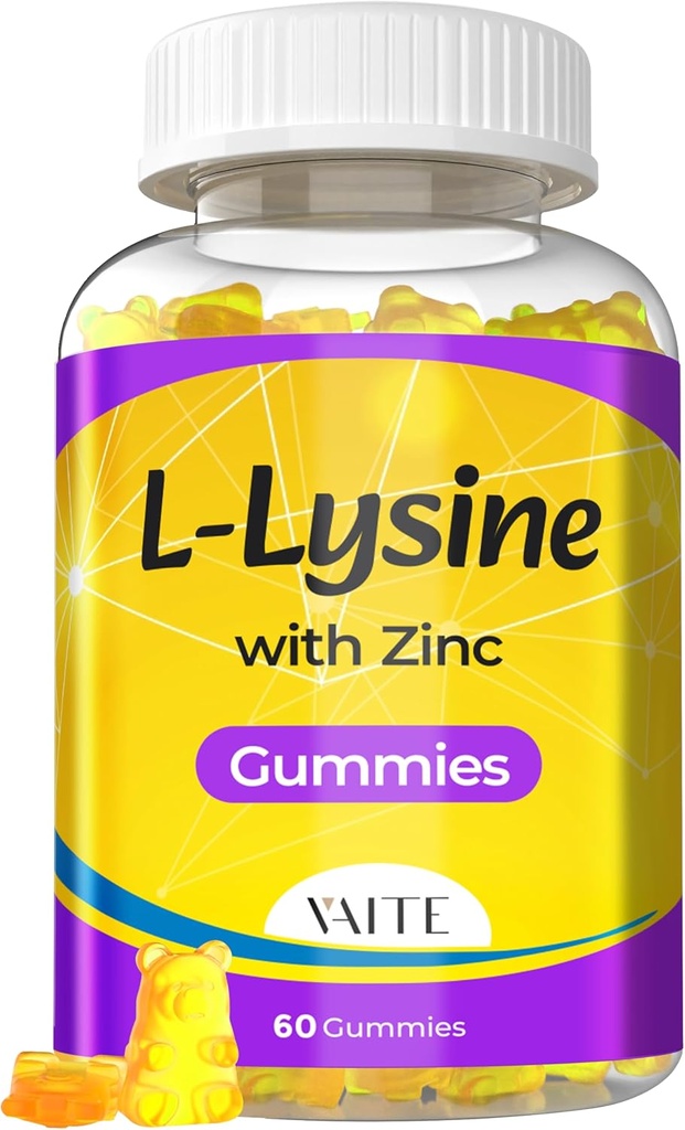 L Gommies Lysine 1000mg avec Zinc - Supporte la peau, les lèvres, végétalien, sans gluten, 60 L-Lysine à croquer pour adultes, Vitamines tissu santé et système immunitaire, Amino Acid et suppléments complexes, non-OGM