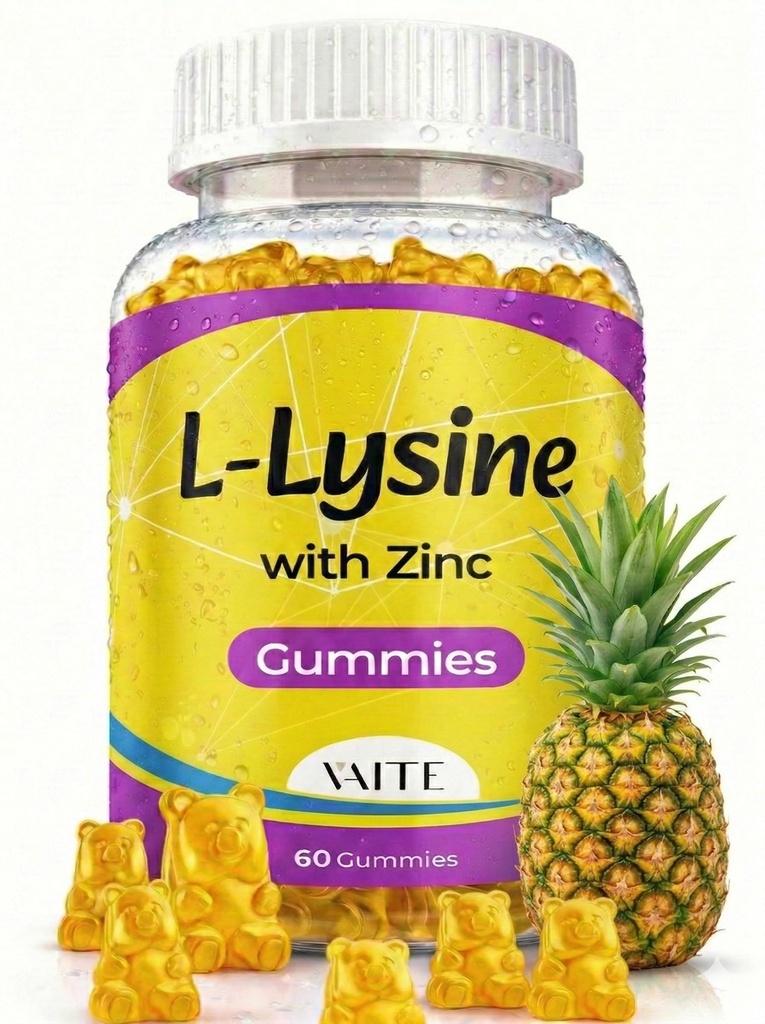 L Gommies Lysine 1000mg avec Zinc - Supporte la peau, les lèvres, végétalien, sans gluten, 60 L-Lysine à croquer pour adultes, Vitamines tissu santé et système immunitaire, Amino Acid et suppléments complexes, non-OGM