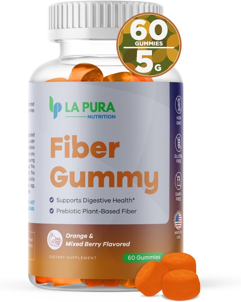 Gummy 5g, 60 gummies - LaPura prébiotique de la fibre de racine de chicorée - Soutient la santé digestive, prébiotique mélange de fibres à base de plantes - Arôme orange et de baie mixte - Non-OGM, sans gluten, fabriqué aux États-Unis