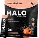 Halo Hydratation Powder Packets Electrolytes – Pêche - 24 portions (5g chacune) - Boissons d'hydratation biologique avec faible sucre + Vitamines essentielles + Minéraux - Vegan
