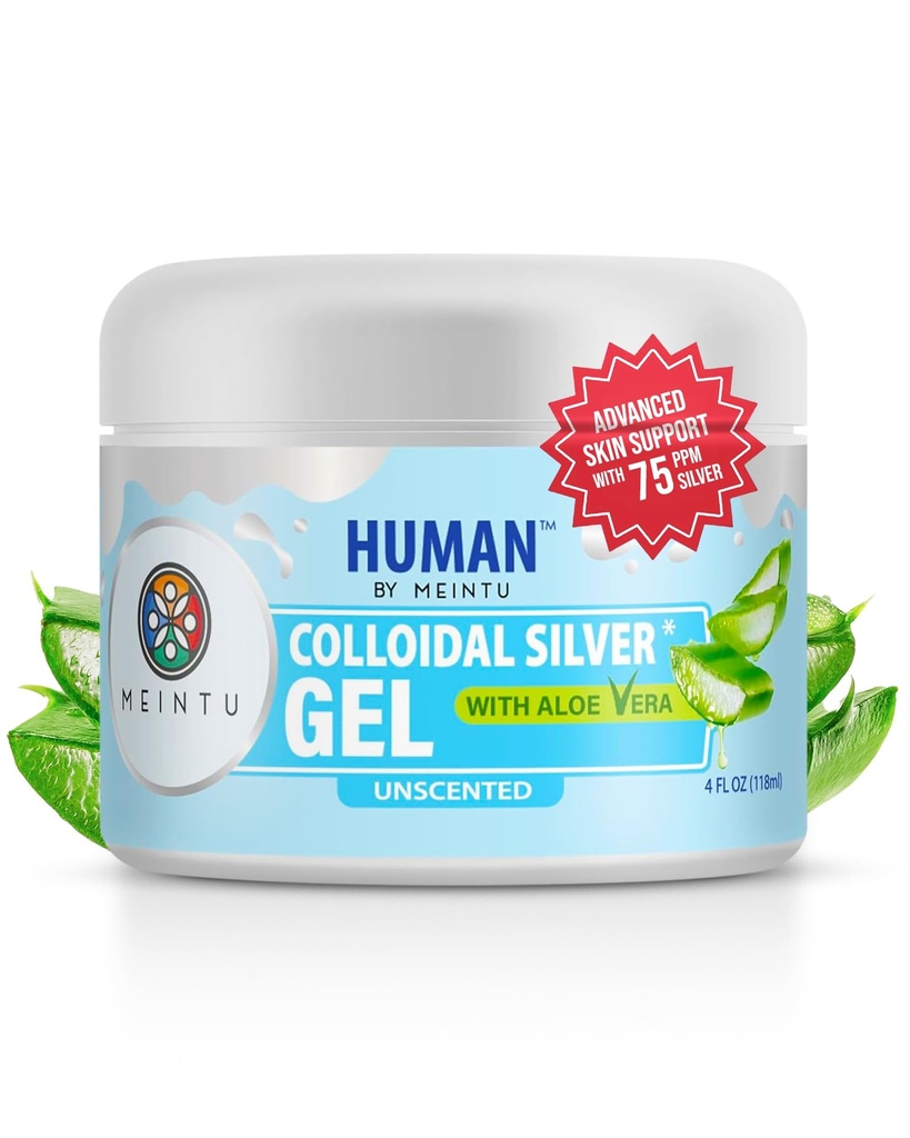 Gel colloïdal argent ultra-pur MEINTU avec Aloe Vera pour la peau Solution de gel hydrosol argent bio-actif pour la peau - 4 oz - 75 PPM Coffre-fort pour adultes, enfants et animaux de compagnie