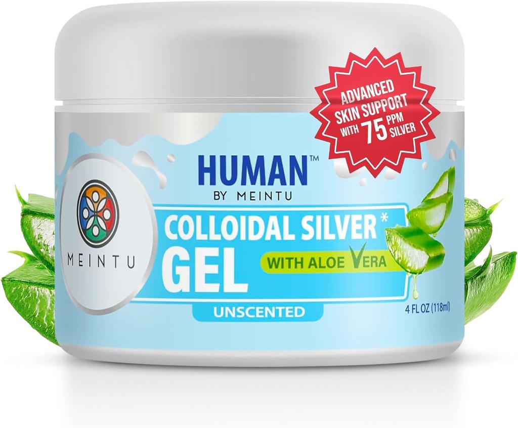 Gel colloïdal argent ultra-pur MEINTU avec Aloe Vera pour la peau Solution de gel hydrosol argent bio-actif pour la peau - 4 oz - 75 PPM Coffre-fort pour adultes, enfants et animaux de compagnie