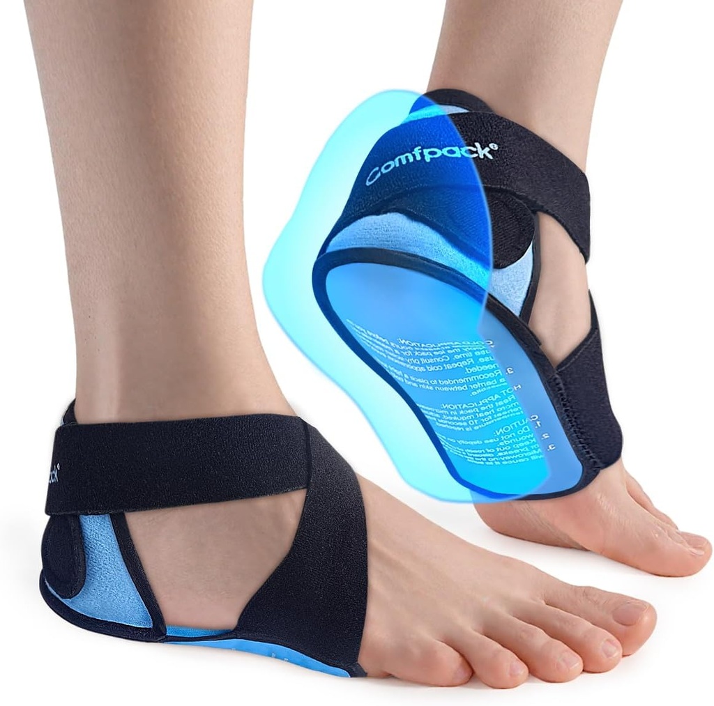 Plantar Fasciitis Ice Packs avec couverture de gel de talon et de sole, 2PCS Gel Heel Cups Protecteurs pour soulager la douleur, Ajustable Pied Ice Pack Wraps pour Achille Tendonitis