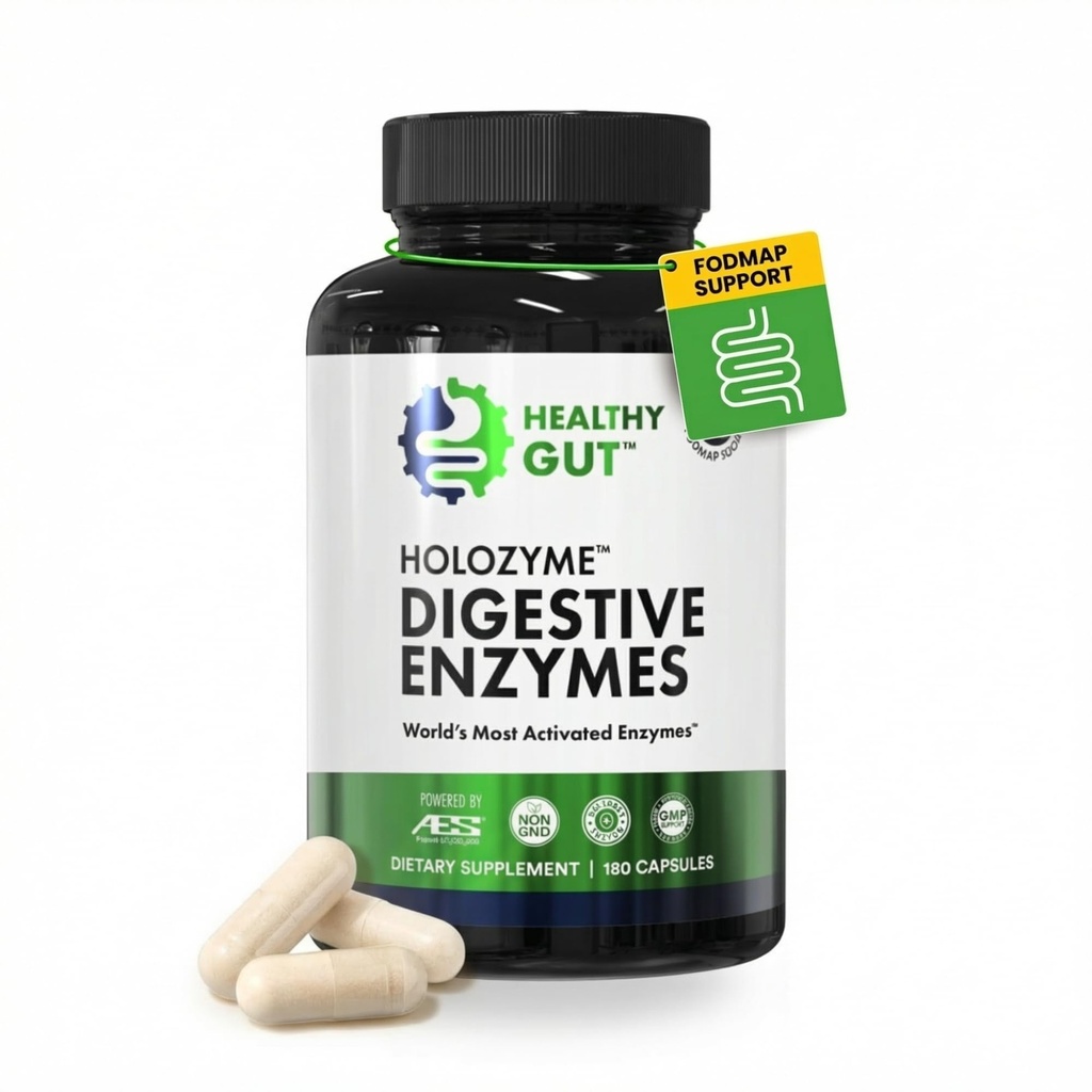 Gut HoloZyme Max Strength Enzymes digestifs : Inulinase, Amyloglucosidase et Invertase pour le soutien FODMAP : Protease, Amylase et Lactase pour le dégel, le gaz et l'indigestion 90 portions