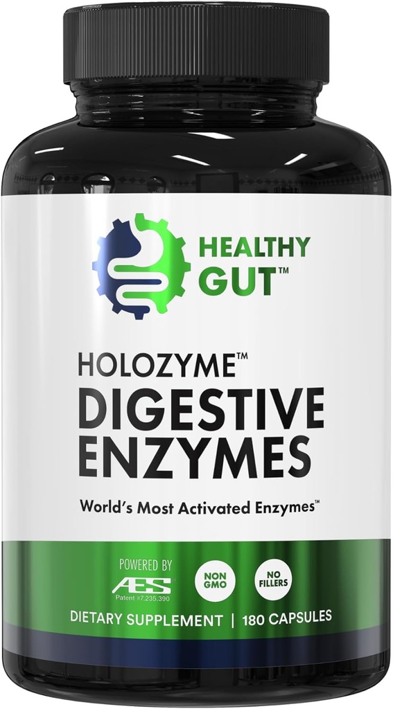 Healthy Gut HoloZyme Max Strength Digestive Enzymes | Inulinase, Amyloglucosidase & Invertase for FODMAP Support | Protease, Amylase & Lactase for Bloating, Gas & Indigestion Relief | 90 Servings