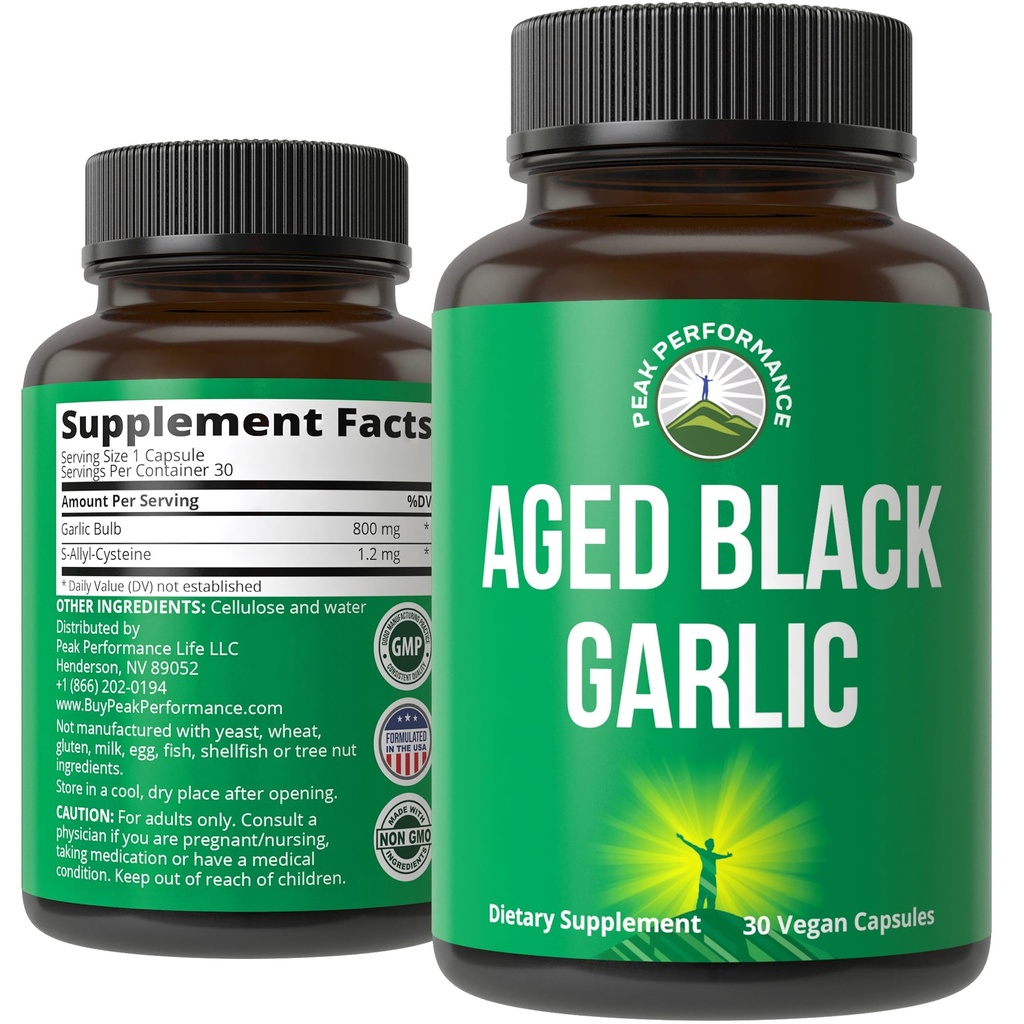 Performance maximale Capsules d'ail noir vieillies. Raw Vegan Pure Odorless Extraction Supplément pilules pour le cholestérol, et Immune Support. de Bulbe d'Ail avec S-Allyl Cysteine et Antioxydants