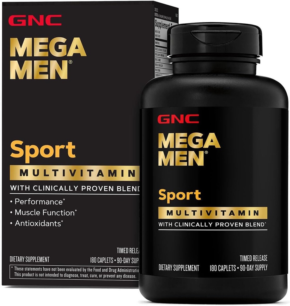Mega Hommes Sport Multivitamine Caplets, Athlétique Performance Nutrition, Fonction musculaire, cliniquement prouvé à se sentir mieux, Antioxydants, Vitamines B, Production d'énergie, Sortie chronométrée, 180 ct