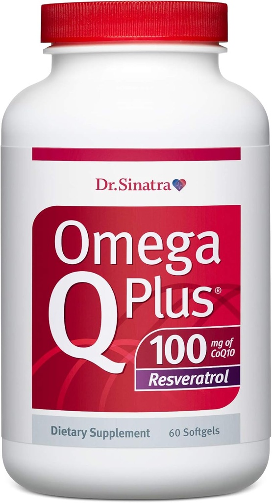 Dr Sinatra Omega Q Plus 100 Resveratrol – supplément Omega-3 soutient la santé cardiaque et fournit une puissance antioxydante avec 100mg de CoQ10 et Resveratrol (60 softgels)