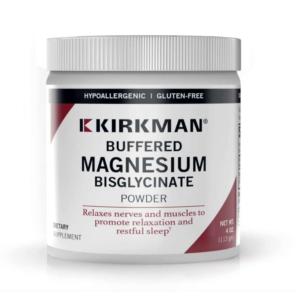 Kirkman Buffered Magnesium Bisglycinate Powder - Bio-Max Series || 113 gm/ 4 oz Powder || Free of Common allergens || Promotes Relaxation and restful Sleep || Gluten and Casein Free || Mineral
