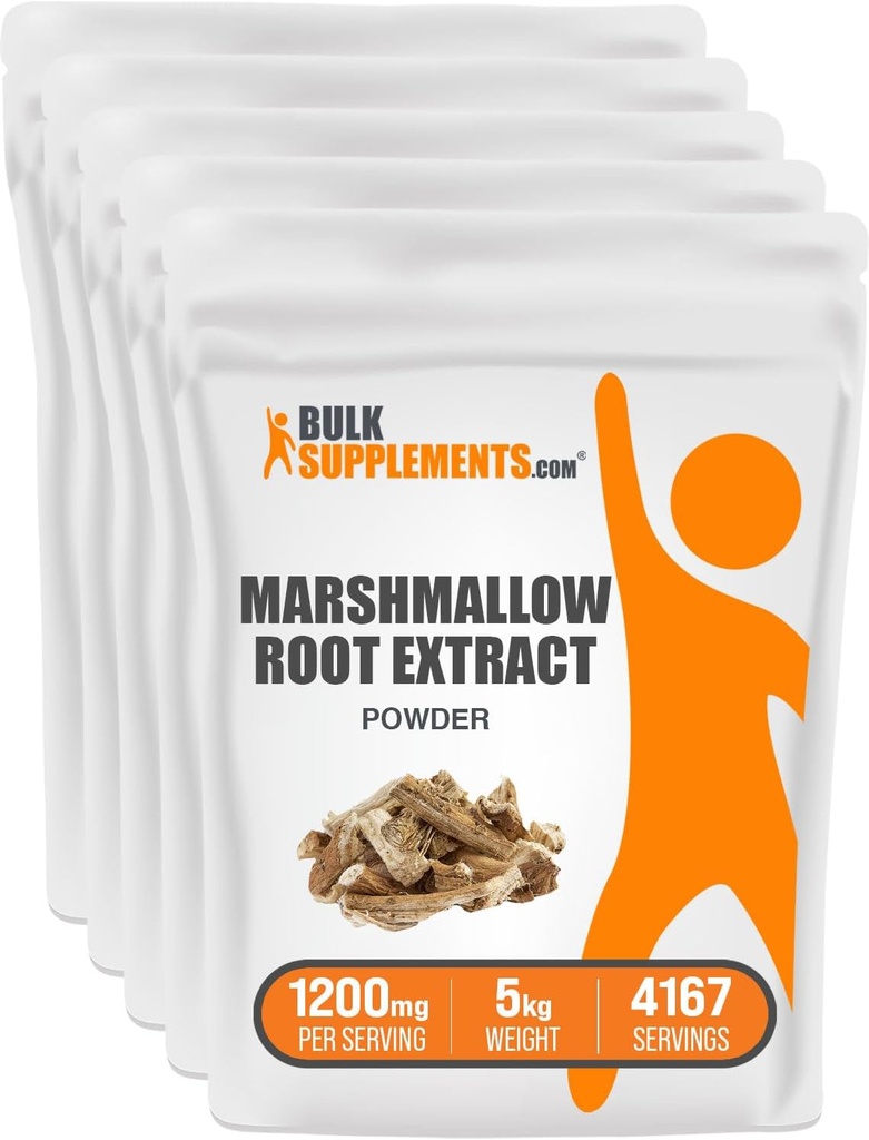 BulkSupplements.com Poudre d'extrait de racine de marshmallow - Supplément de racine de marshmallow, extrait de marshmallow - Supplément à base de plantes, sans gluten, 1200mg par portion, 5kg (11lbs) (paquet de 5)