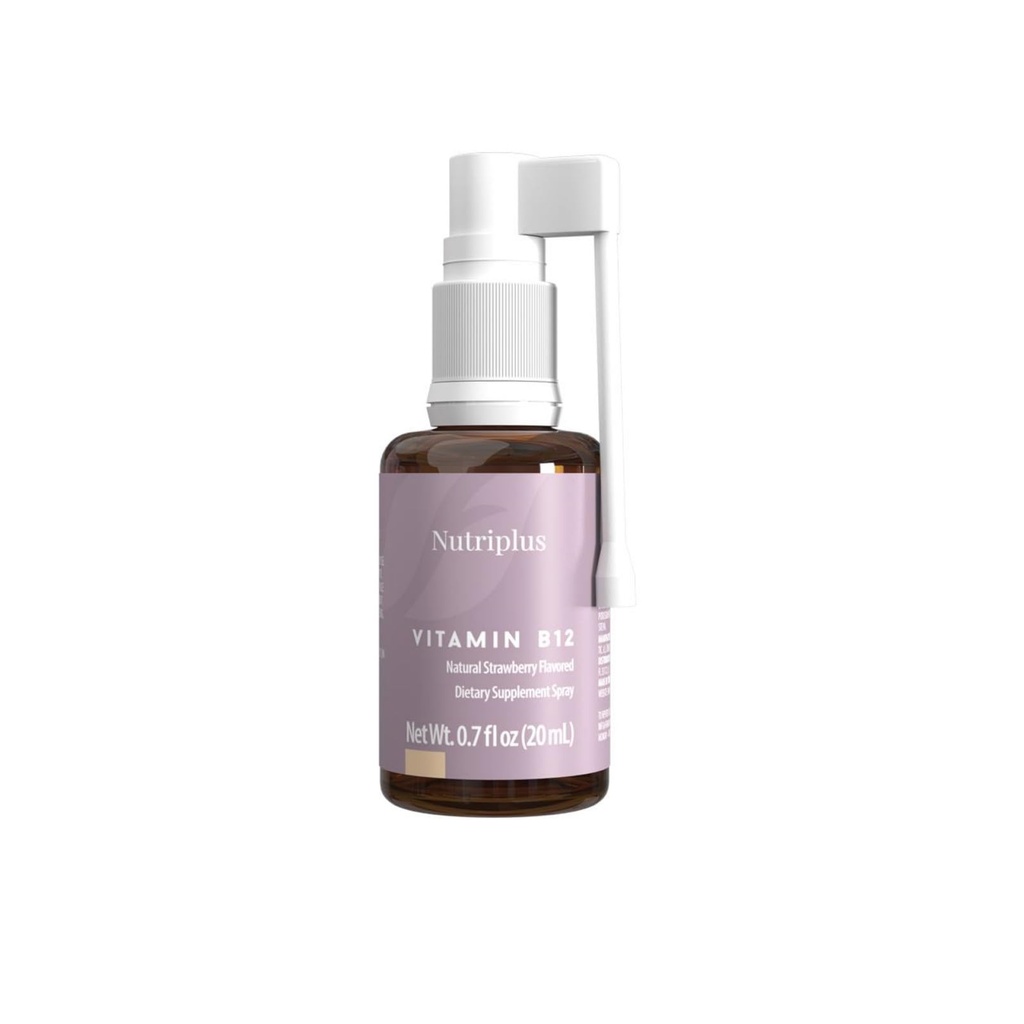 FARMASi Nutriplus Vitamine B12 Spray 1000 mcg – Absorbage rapide, végane et aromatisé aux fraises, 20 ml / 0,67 fl oz