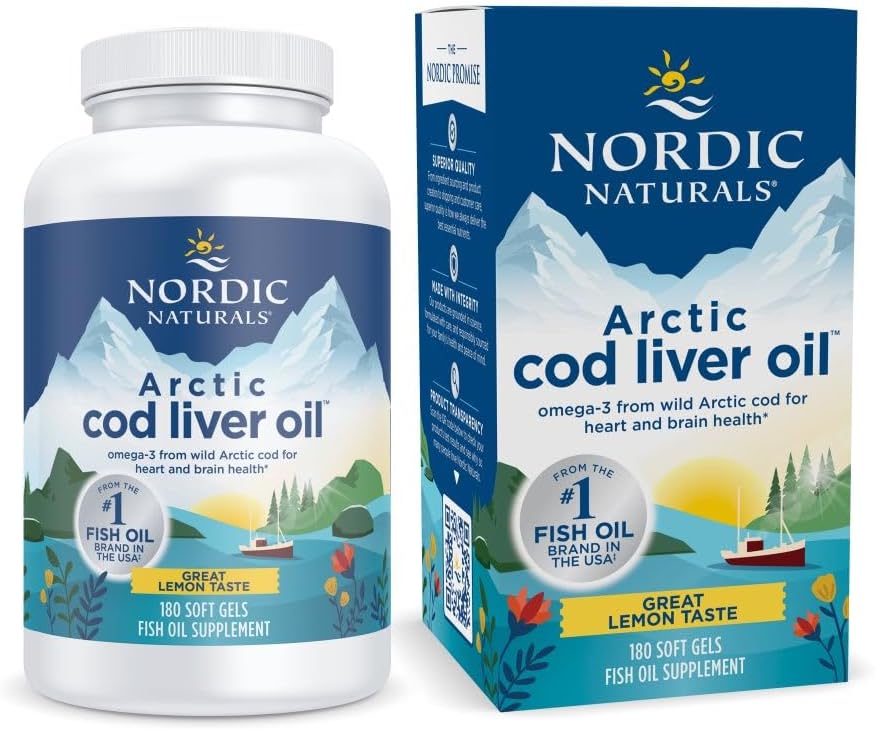 Nordic Naturals Arctic Cod Liver Oil, Lemon - 180 gels mous - 750 mg Total Oméga-3 avec EPA et DHA - Santé du coeur et du cerveau, immunité en santé, bien-être général - Non-OGM - 60 portions