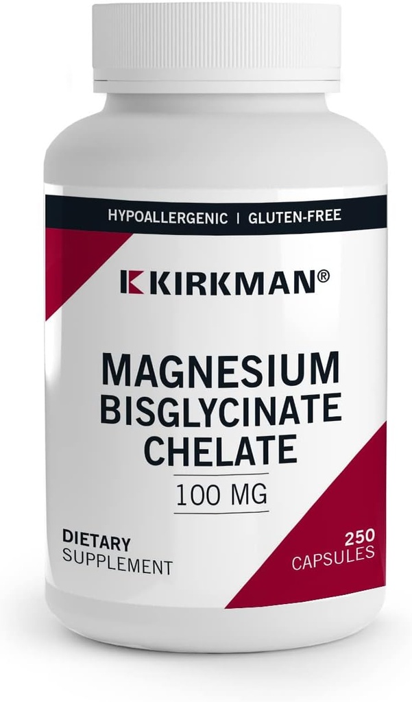 Kirkman - Chélalate de bisglycinate de magnésium - 250 gélules - Relaxe Nerves & Muscles- Prompts Sommeil reposant - Hypoallergénique