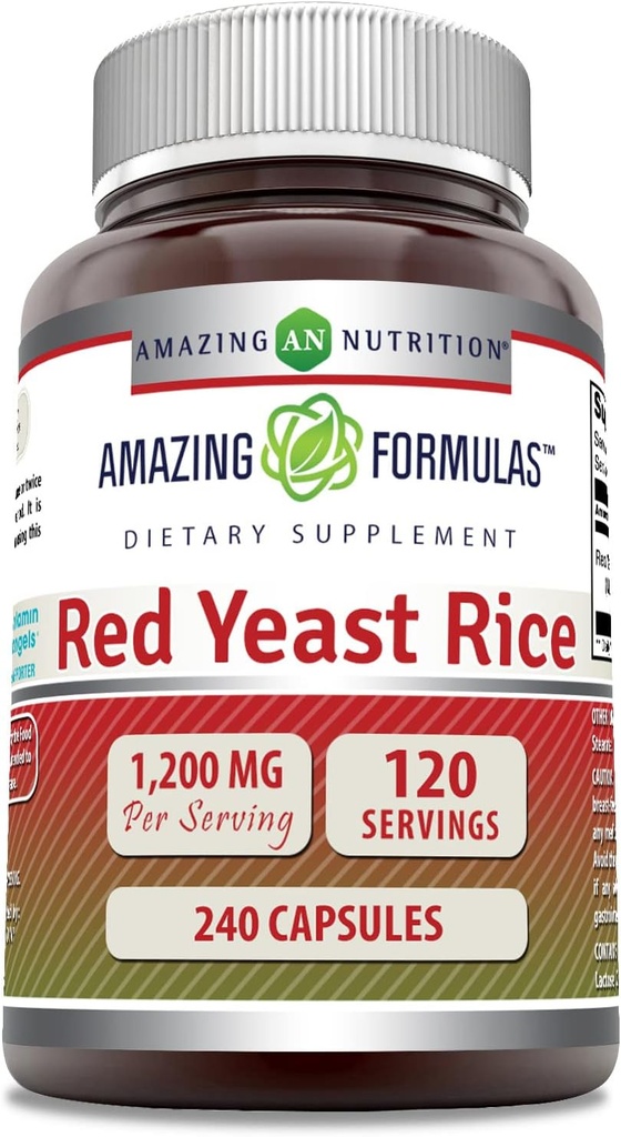 Formules étonnantes Riz de levure rouge 1200mg par portion 240 Capsules Supplément