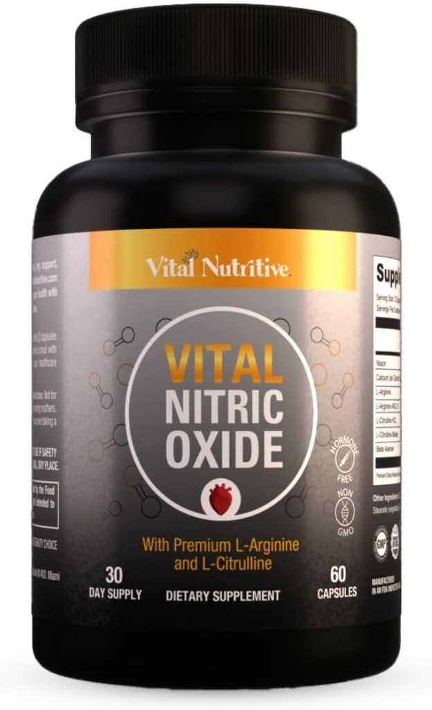 Vital Nitric Oxide Supplements for Men - Workout Booster Supplement for Men - Nitrous Oxide Boost Blood Flow, Blood Pressure, Energy & Workout Performance with L Arginine L Citruline-30 Days Supply
