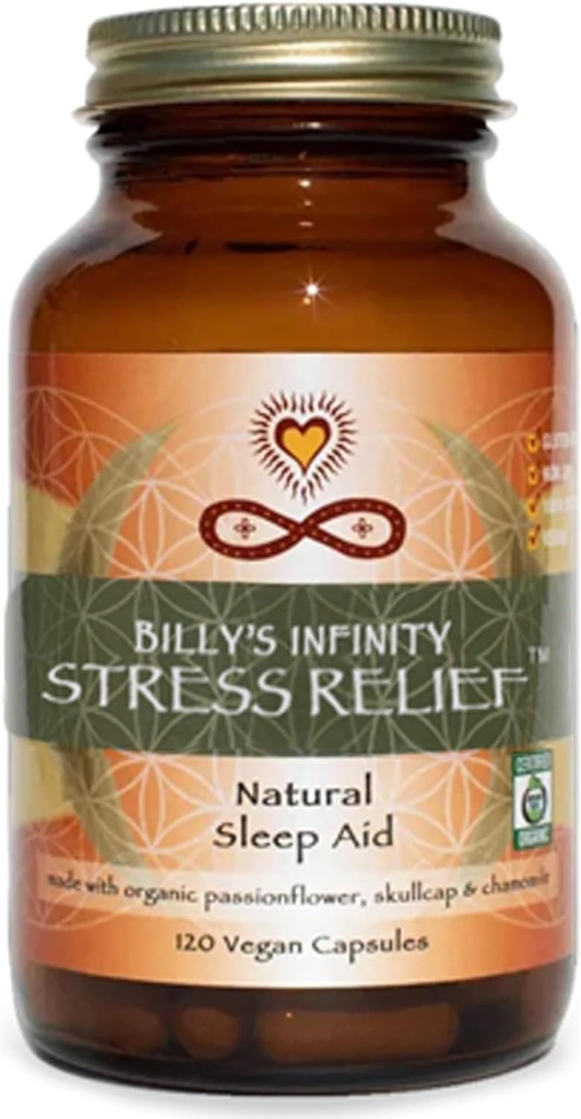Infinity Stress Relief, Adaptogen Mood Support Supplement with Passion Flower, Skullcap, and Camomile, Organic, Vegan, Non OGM, 40 Day Supply (120 Capsules)