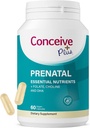 Supplément Vitamines prénatales pour femmes - Multivitamine avec acide folique pour la grossesse Vegan, Choline, Fer - Vitamines prénatales DHA, Non OGM - Vitamine de maternité pour le cerveau et les yeux 60 Capsules