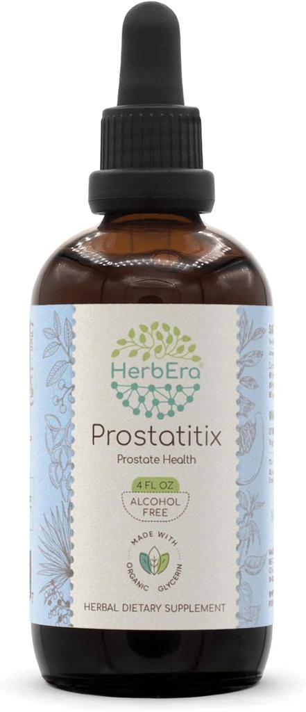 Prostatitix B120 Teinture d'extrait sans alcool: Saw Palmetto Berry, Sting Nettle Leaf, Graines de citrouille, Feuille de thé vert, Wildcrafted: Pygeum Bark. Santé de la prostate 4 Fl Oz