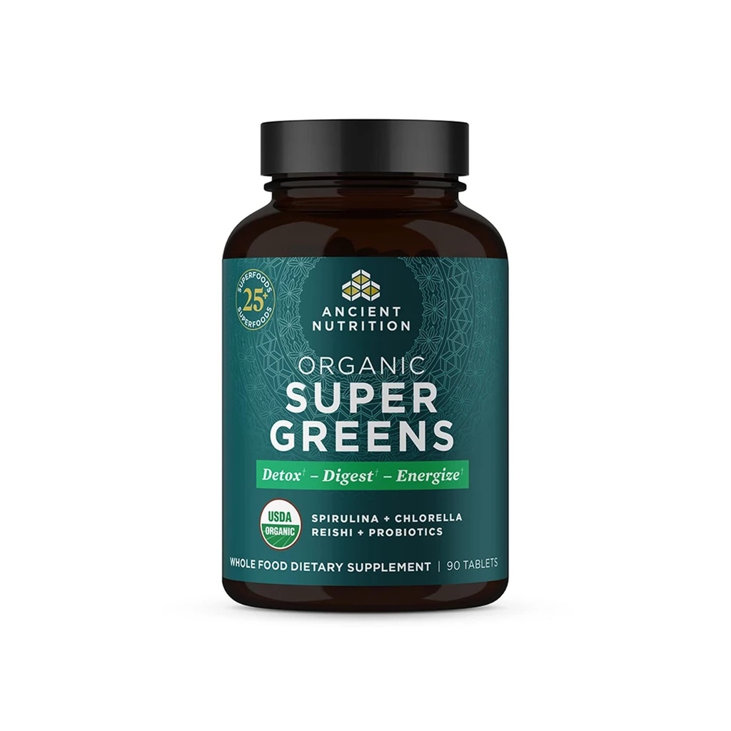 La nutrition ancienne Super Greens avec des probiotiques, des comprimés bio Superfood fabriqués à partir de spiruline, Chlorella, Moringa, et un probiotique résilient, 30 portions, 90 comte
