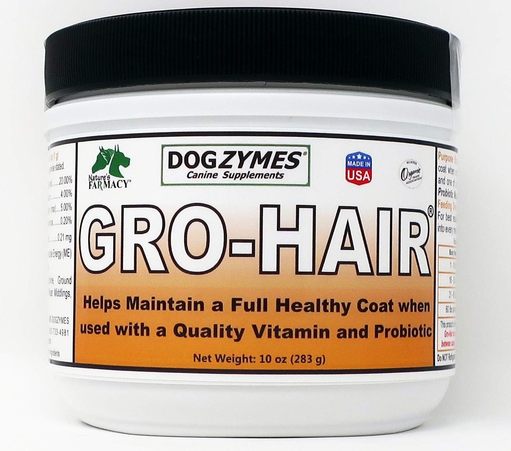 Dogzymes GRO-Hair pour la longueur de l'enrobage ou de la plume, la croissance rapide de l'enrobage ou en cas d'éparpillement de l'enrobage et/ou des taches blanches doivent se remplir.