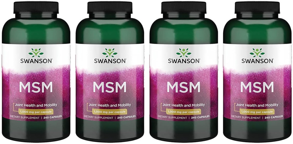 Swanson MSM - Minéraux essentiels favorisant la mobilité et le soutien sanitaire conjoint - Aide à maintenir la santé des tissus conjonctifs incluant le cartilage, le collagène et les cheveux - (240 capsules, 1000mg chacune) 4 Pack