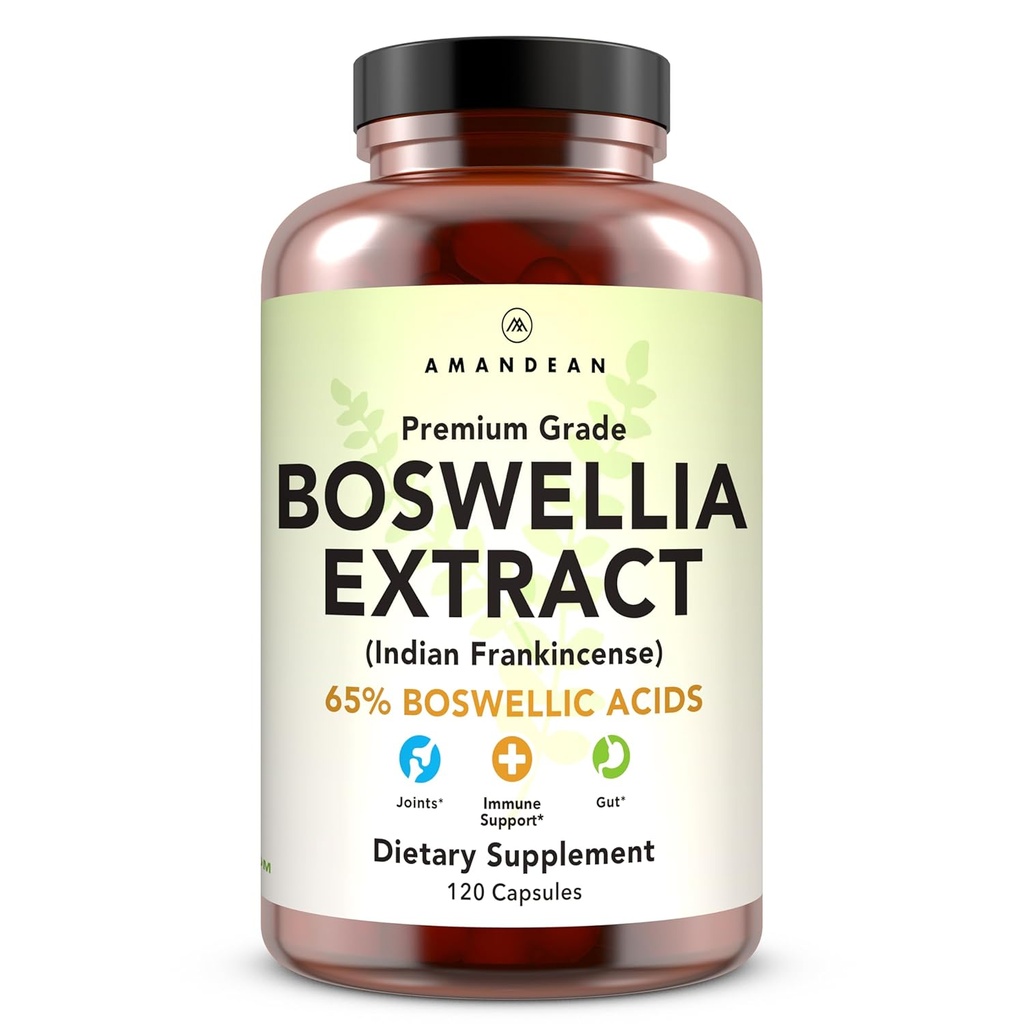 Amandean Boswellia Serrata Extract. 500mg 120 Capsules de Veggie. 65% Acides Boswelliques avec AKBA. Supplément à l'inflammation des Indiens. Soutien sanitaire conjoint. (Emballage mai Vary)